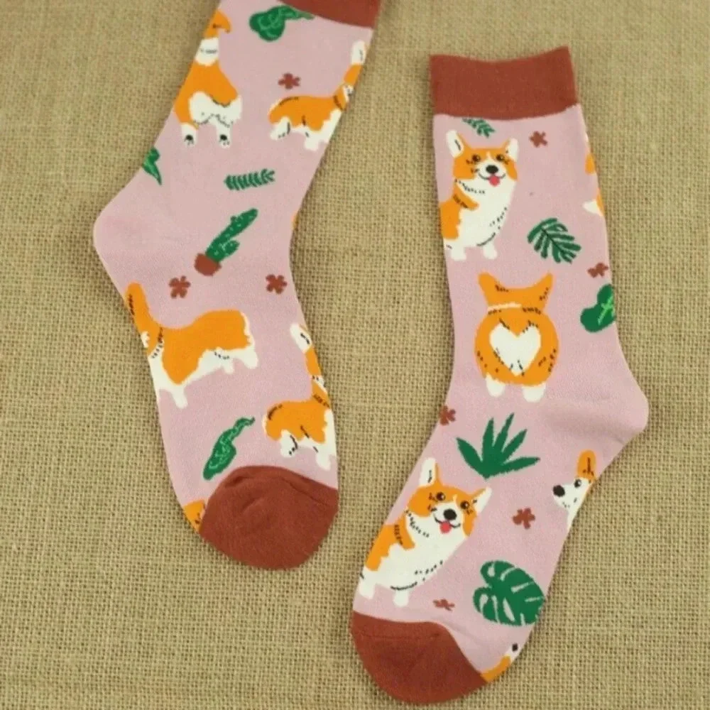 Multicolored Corgi Womens crew socks activewear comfortable